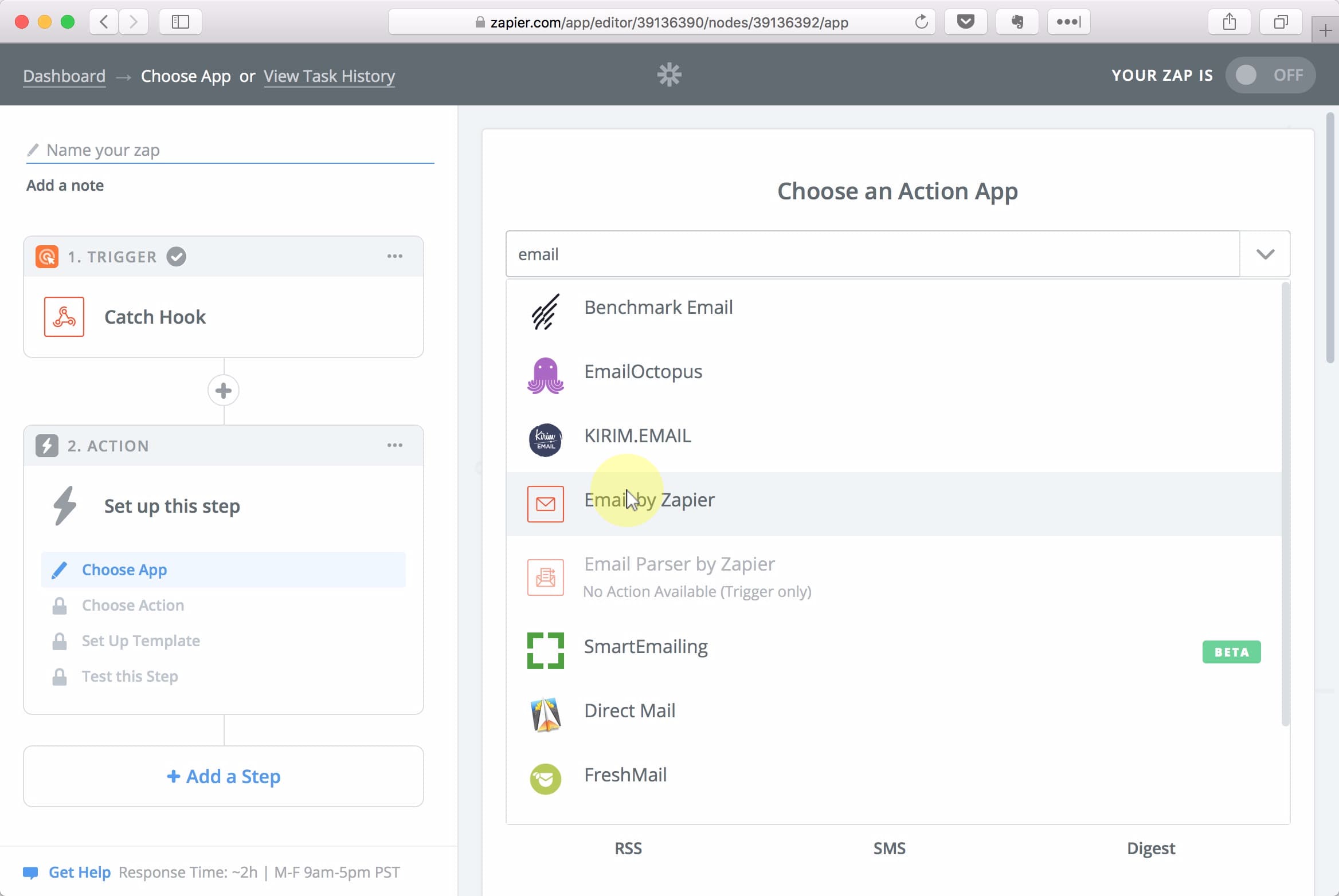 Seach for email and select the Email by Zapier option.;