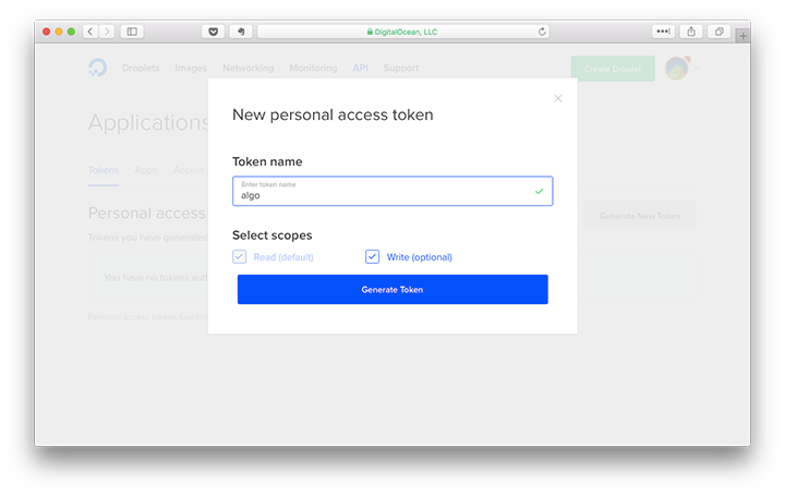 name your personal access token on digital ocean