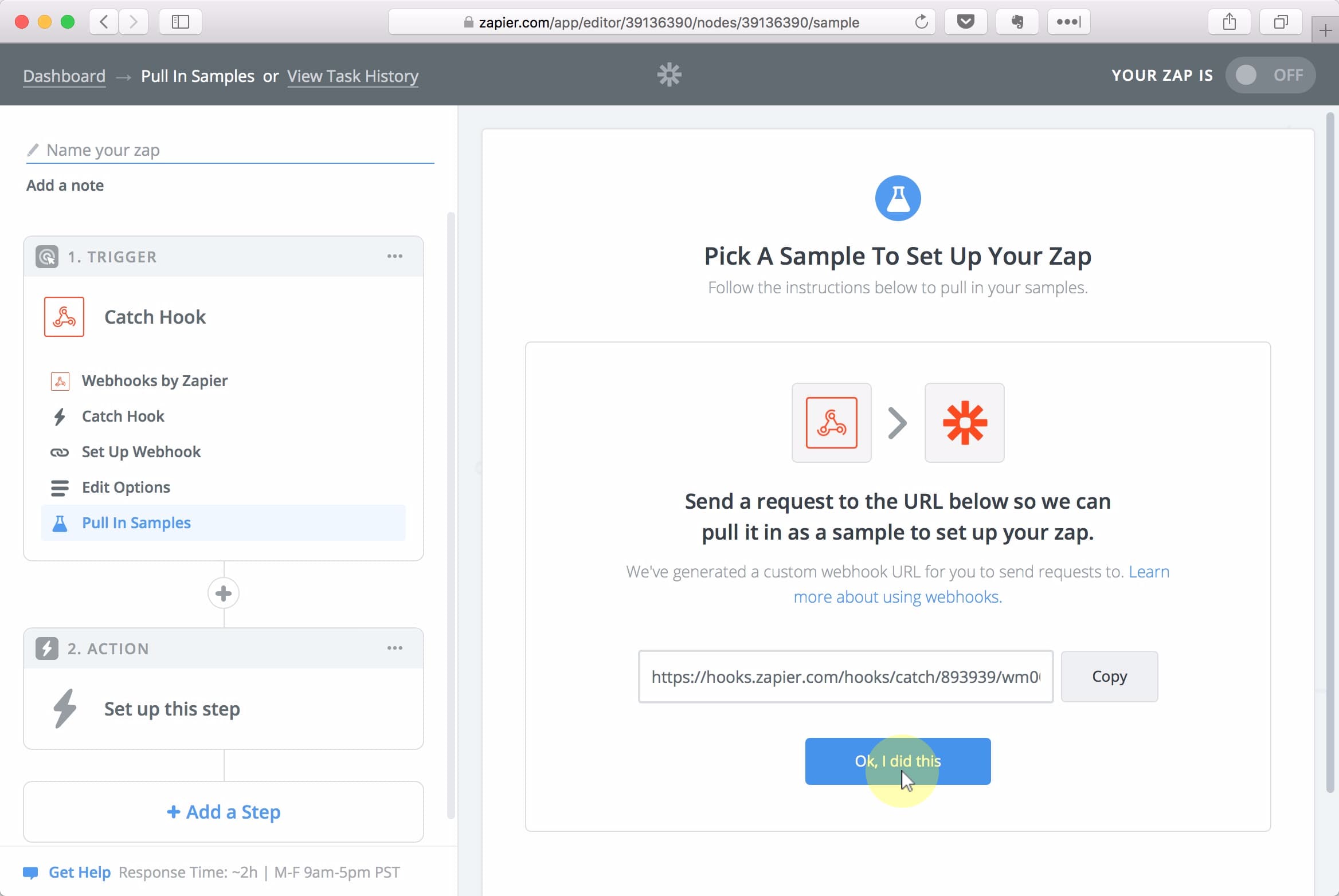 Return to Zapier and click the Ok, I did this button;
