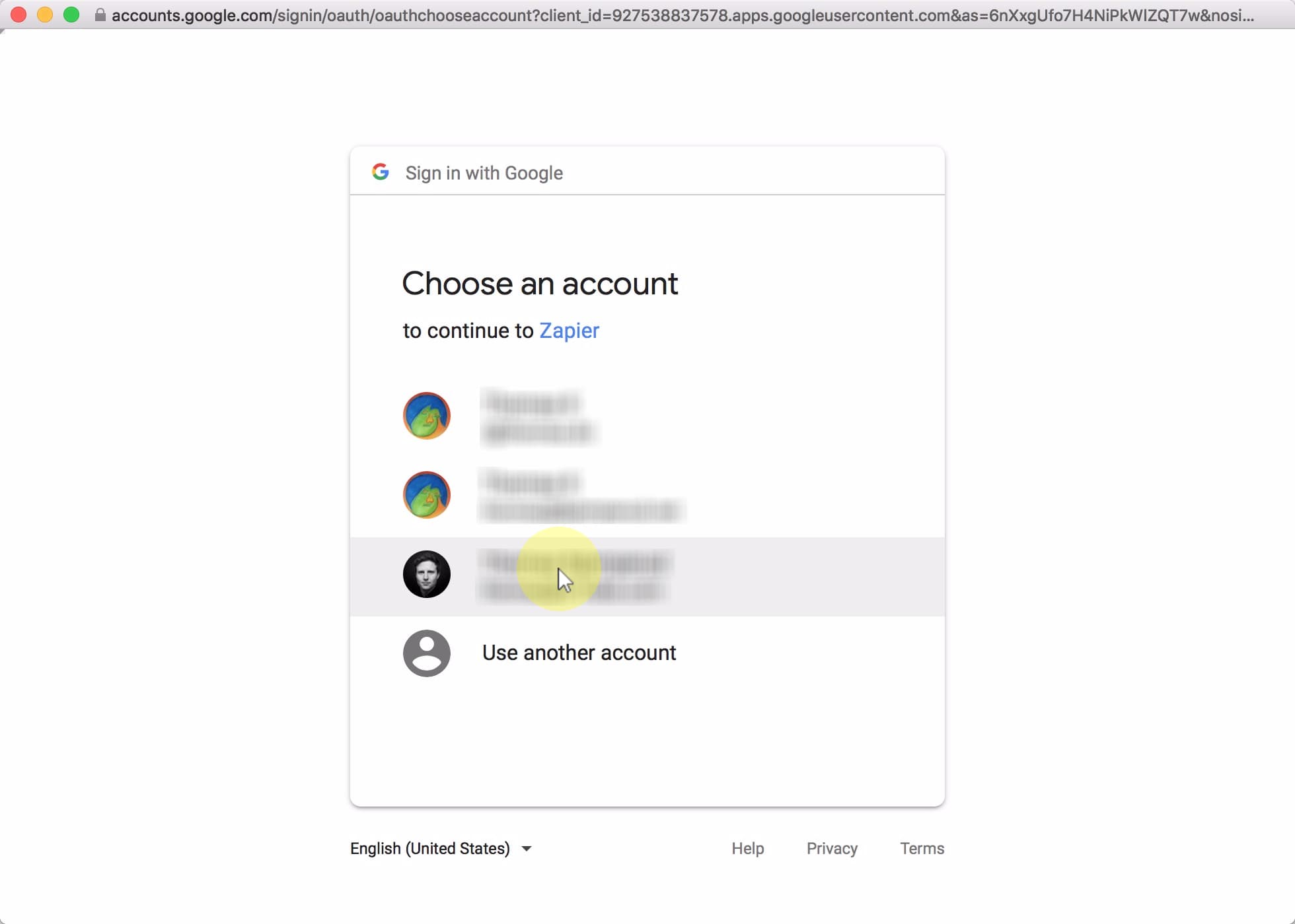 Select the Google Account you used to create your Google Form;